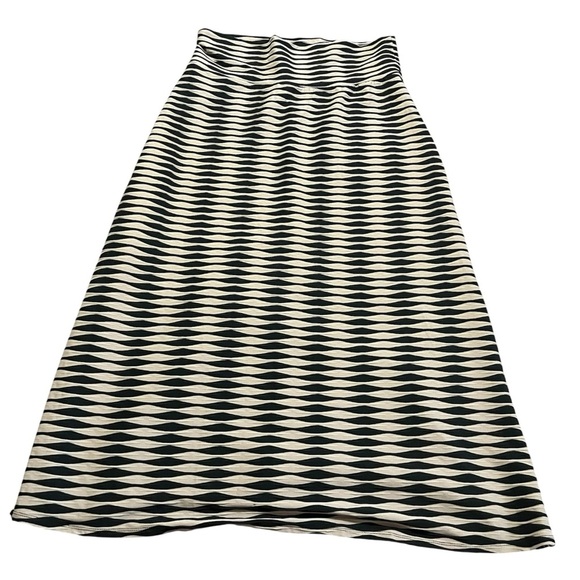 Black Tan Geometric Maxi Skirt Size XL elastic hippie boho goth Halloween office - Picture 1 of 6